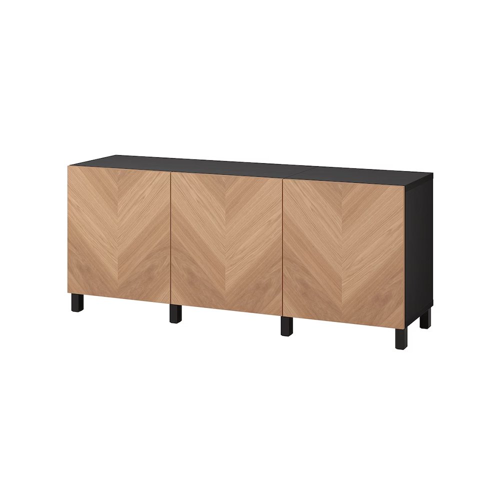 189 TV bench with drawers and door, black-brown - Knapdirect