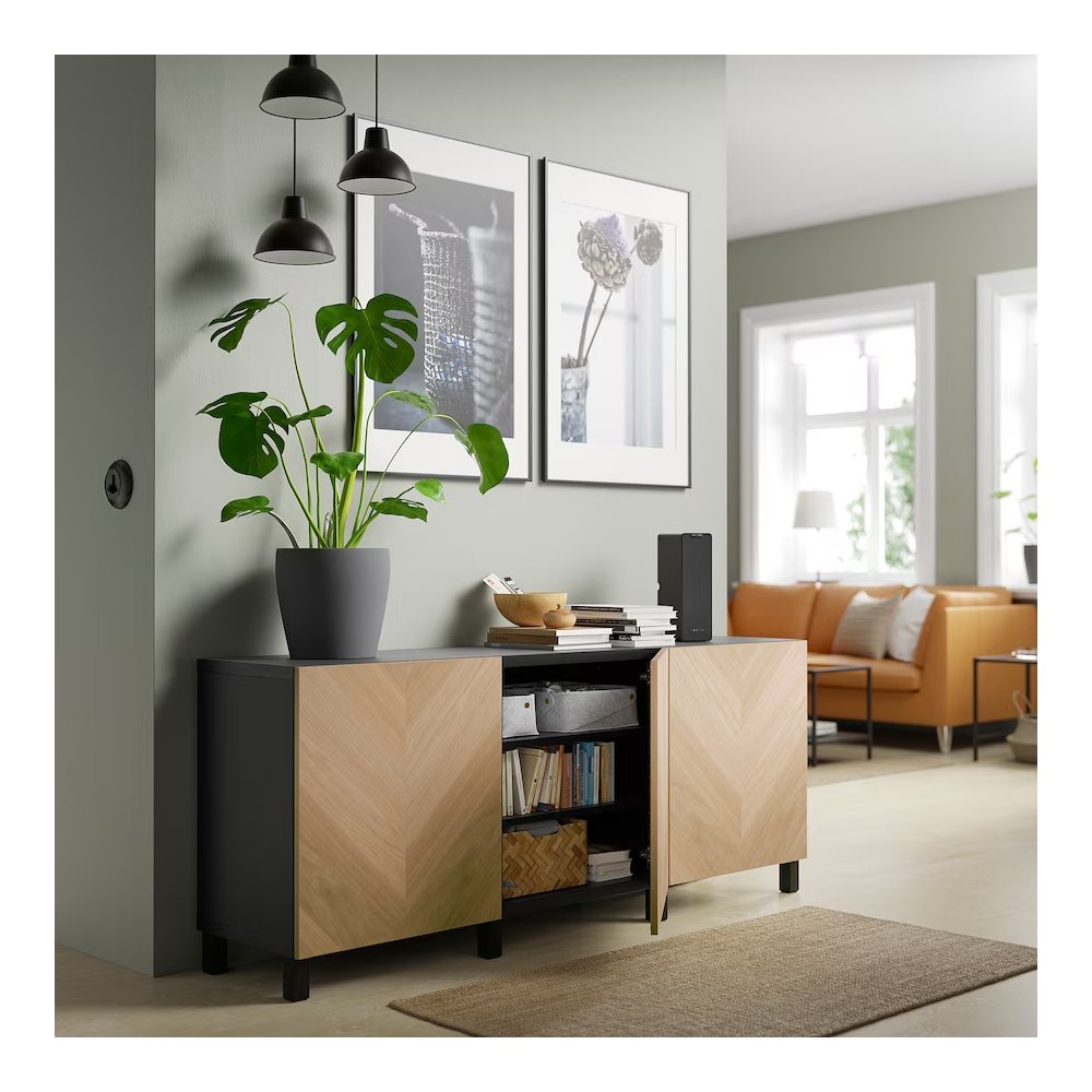 189_02 TV bench with drawers and door, black-brown - Image 2